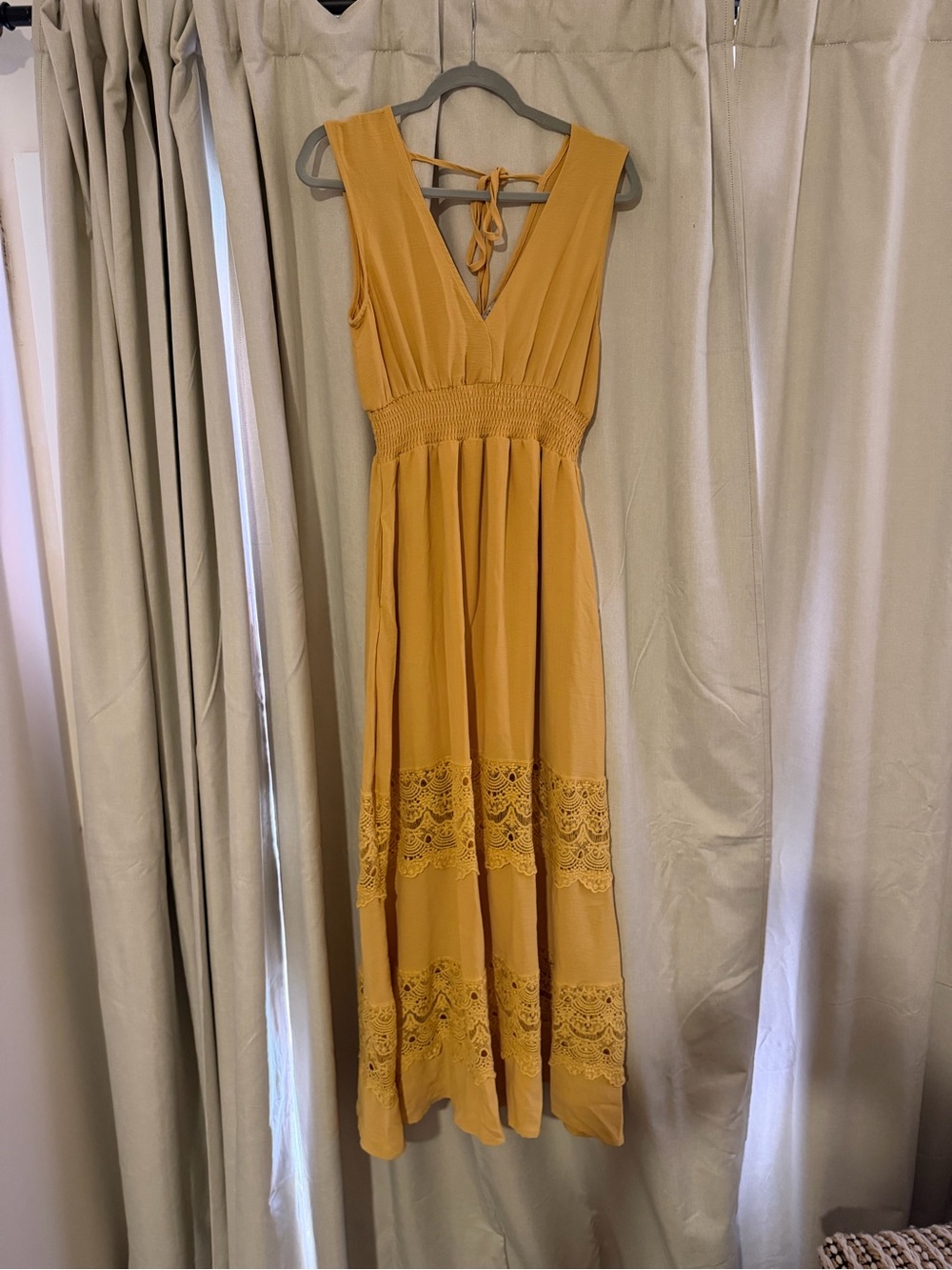 Baltic Born Mustard Maxi Dress with Lace Panels
